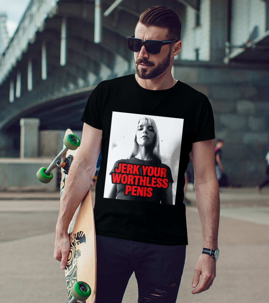 Jerk Your Worthless Penis Black And White Woman T-Shirt