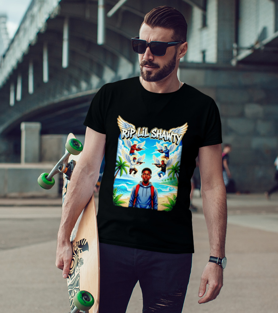 RIP Lil Shawty Angelic Wings Beach Scene Memorial T-Shirt