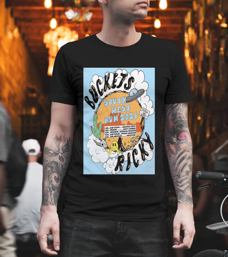 Buckets Ricky South West Run 2026 San Diego To Los Angeles Tour Dates UFO Cactus T-Shirt