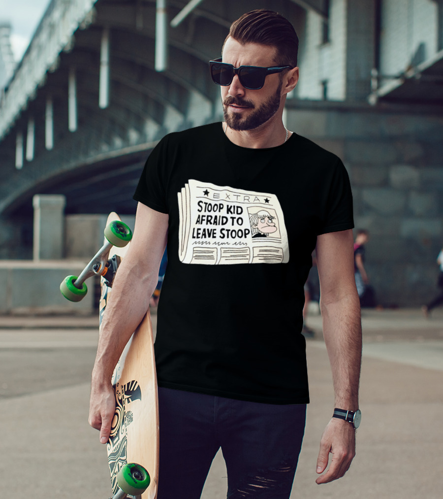 Stoop Kid Afraid To Leave Stoop Newspaper Extra Cartoon Headline T-Shirt