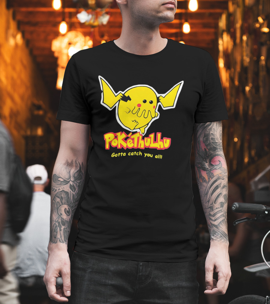 Pokethulhu Gotta Catch You All Yellow Hybrid T-Shirt