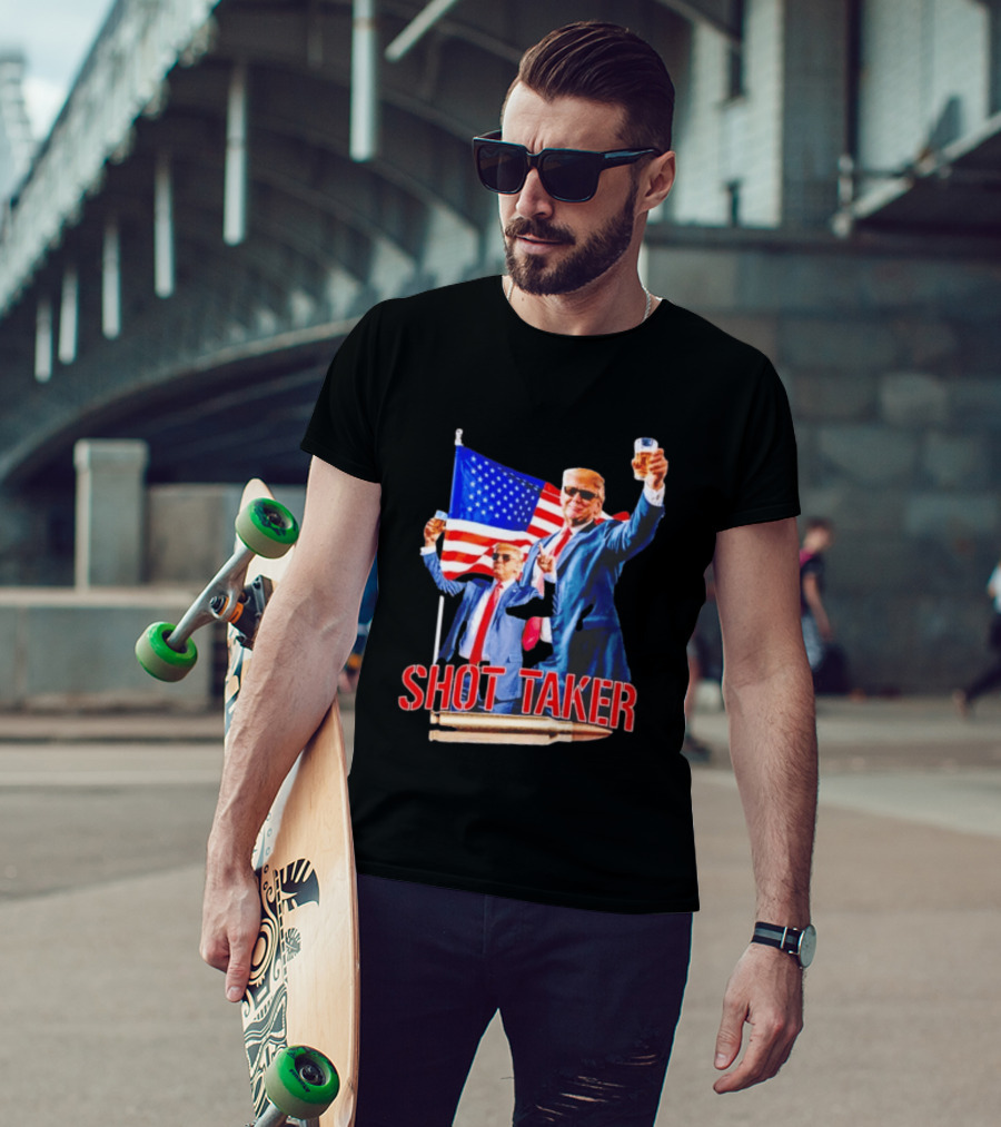 Shot Taker USA President American Flag Beer T-Shirt