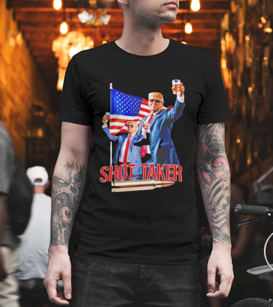 Shot Taker USA President American Flag Beer T-Shirt