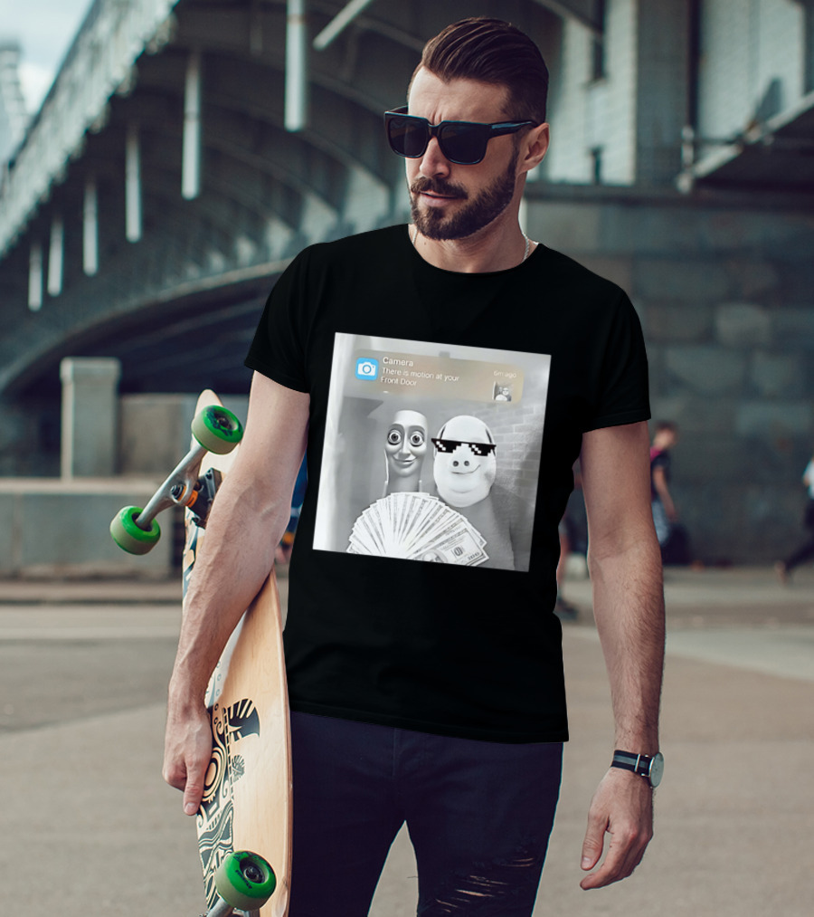 Tung Tung Sahur John Pork Meme With Motion Alert And Money Stack T-Shirt