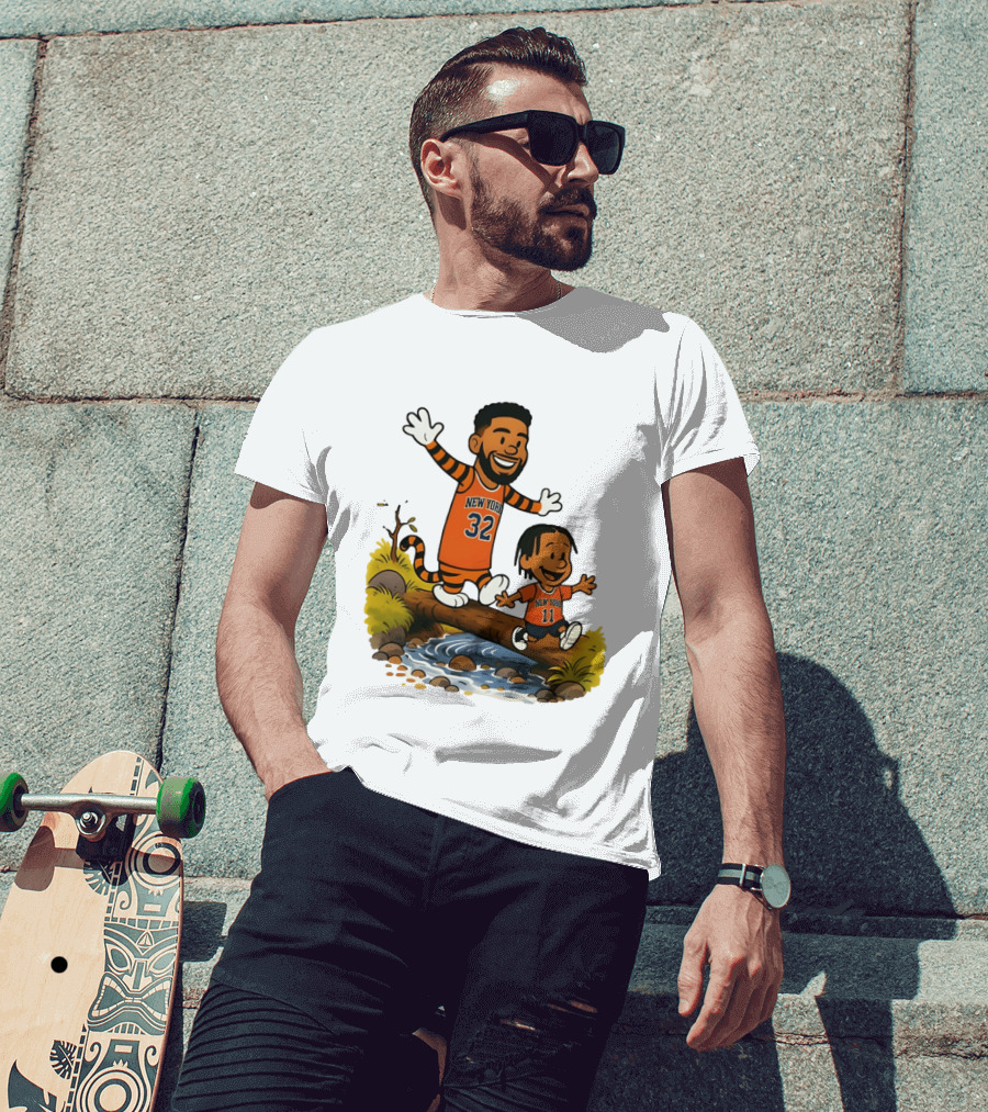 Calvin And Hobbes Crossover Karl Anthony Towns Jalen Brunson New York Knicks Basketball T-Shirt