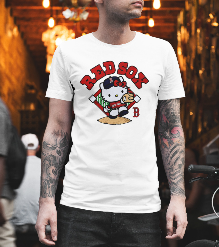 Hello Kitty Boston Red Sox Baseball 2026 MLB Throwback Red Sox And B Cap T-Shirt