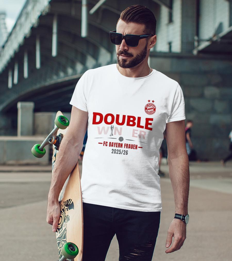 Double Winner FC Bayern Frauen 2025 2026 Championship Victory T-Shirt