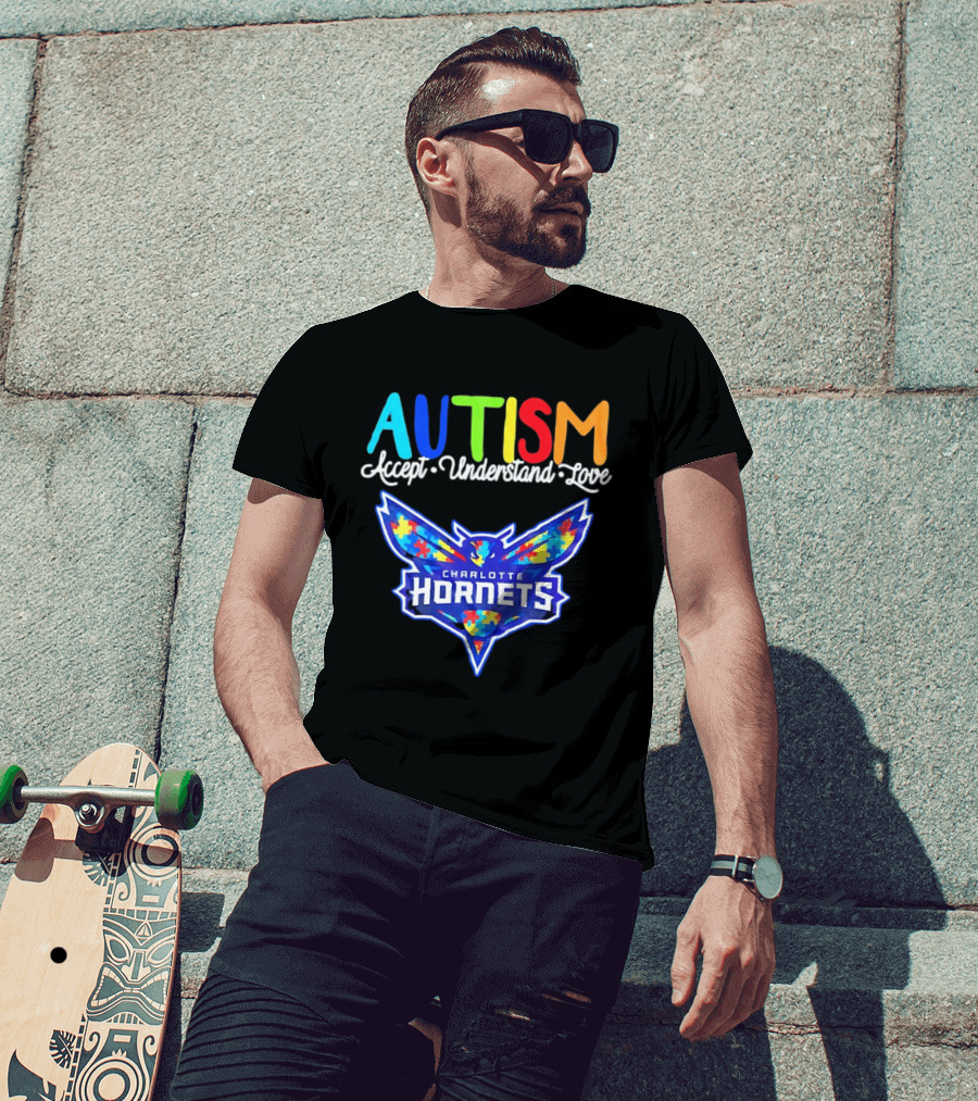 Charlotte Hornets Autism Accept Understand Love Awareness Support Puzzle Wings T-Shirt