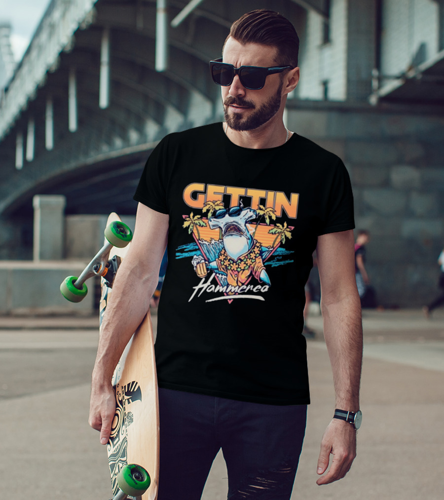 Gettin Hammered Shark Tropical Sunset Vibes T-Shirt