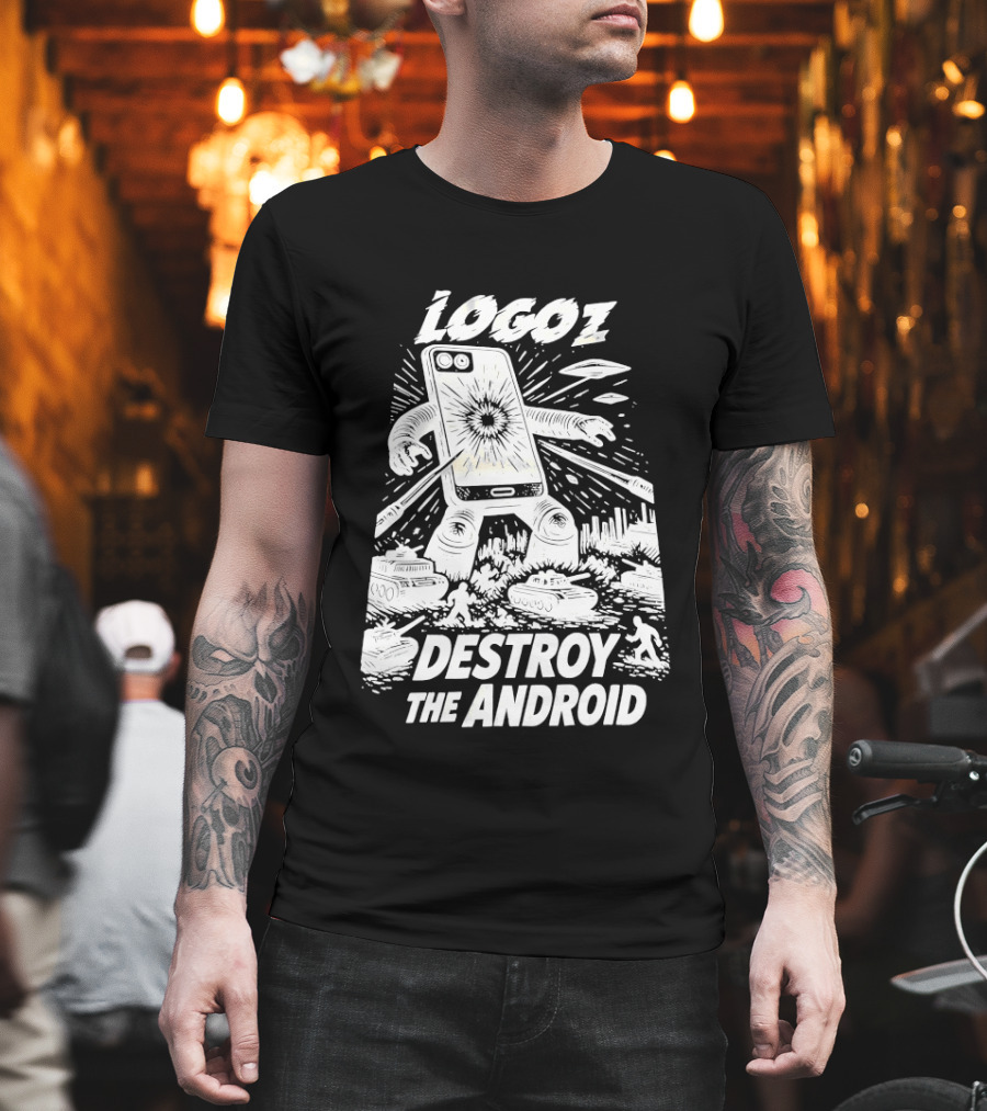 Logoz Destroy The Android Retro Style Comic T-Shirt