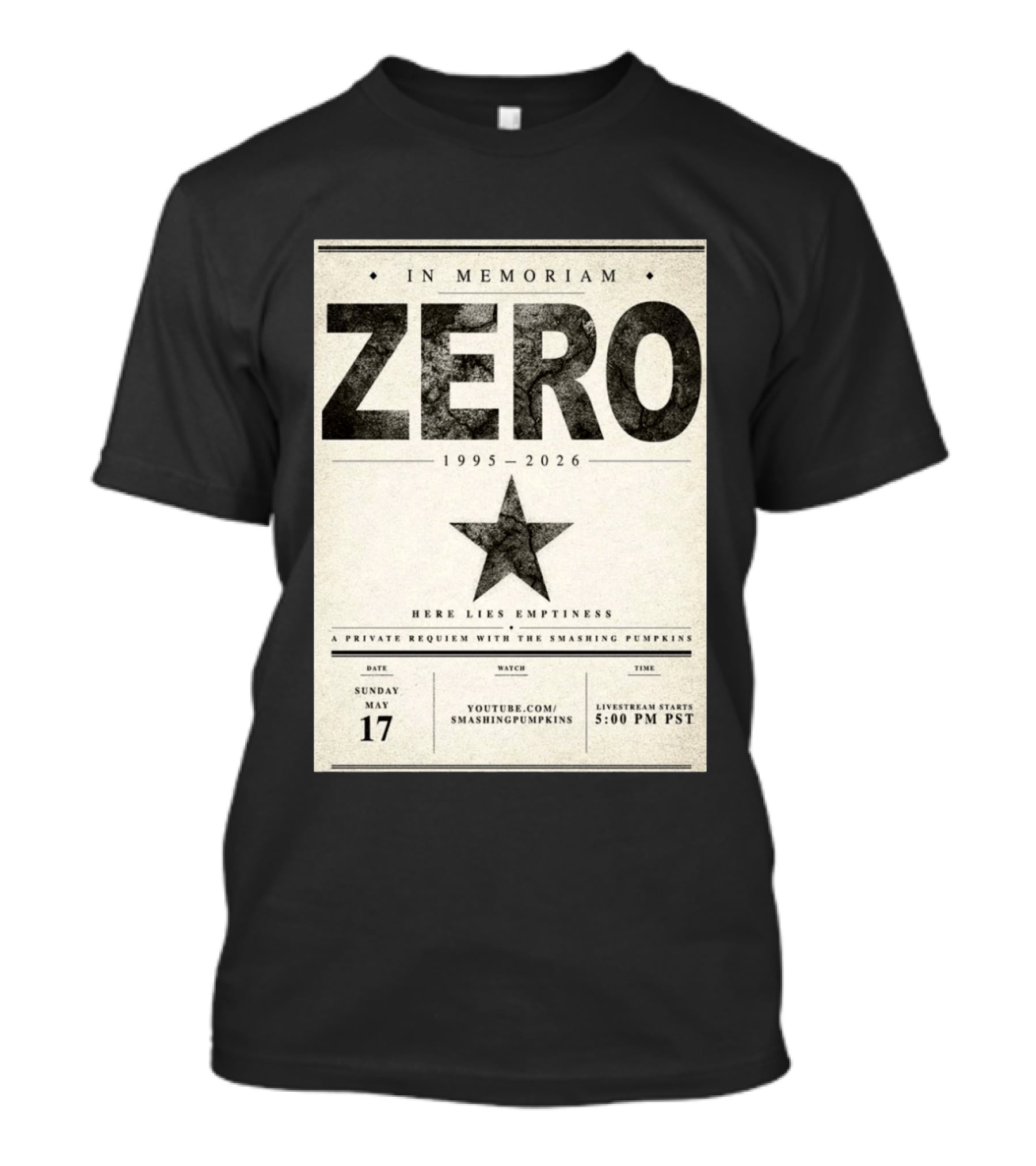 In Memoriam Zero 1995 2026 A Private Requiem With The Smashing Pumpkins May 17 Livestream 5:00 PM PST T-Shirt
