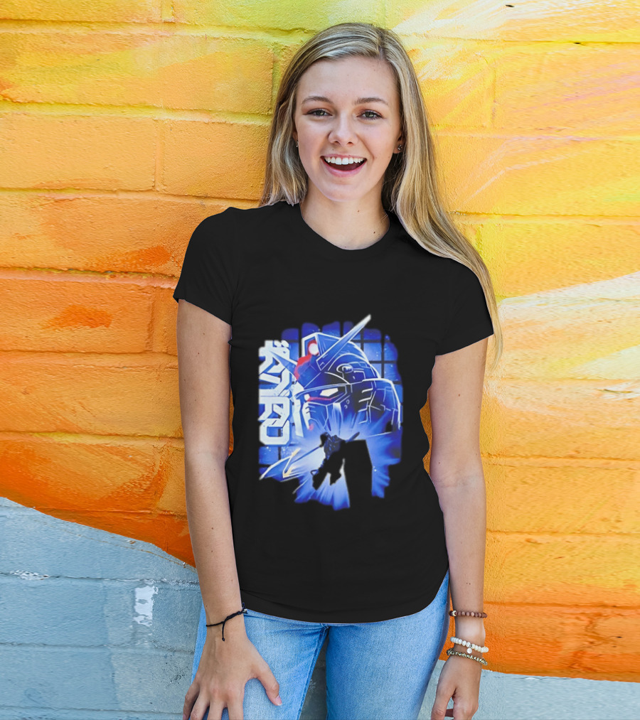 RX 78 2 Mobile Suit Gundam Fighter Neon Blue T-Shirt