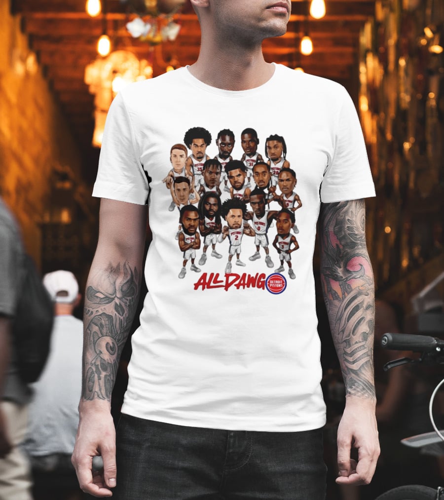 Detroit Pistons All Dawg Team Caricature Players T-Shirt