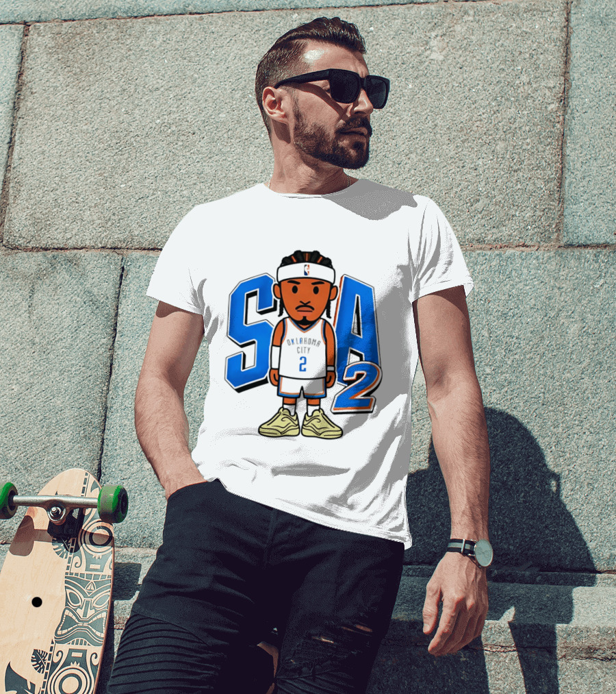 Shai Gilgeous Alexander Oklahoma City 2 Blue SA Caricature T-Shirt