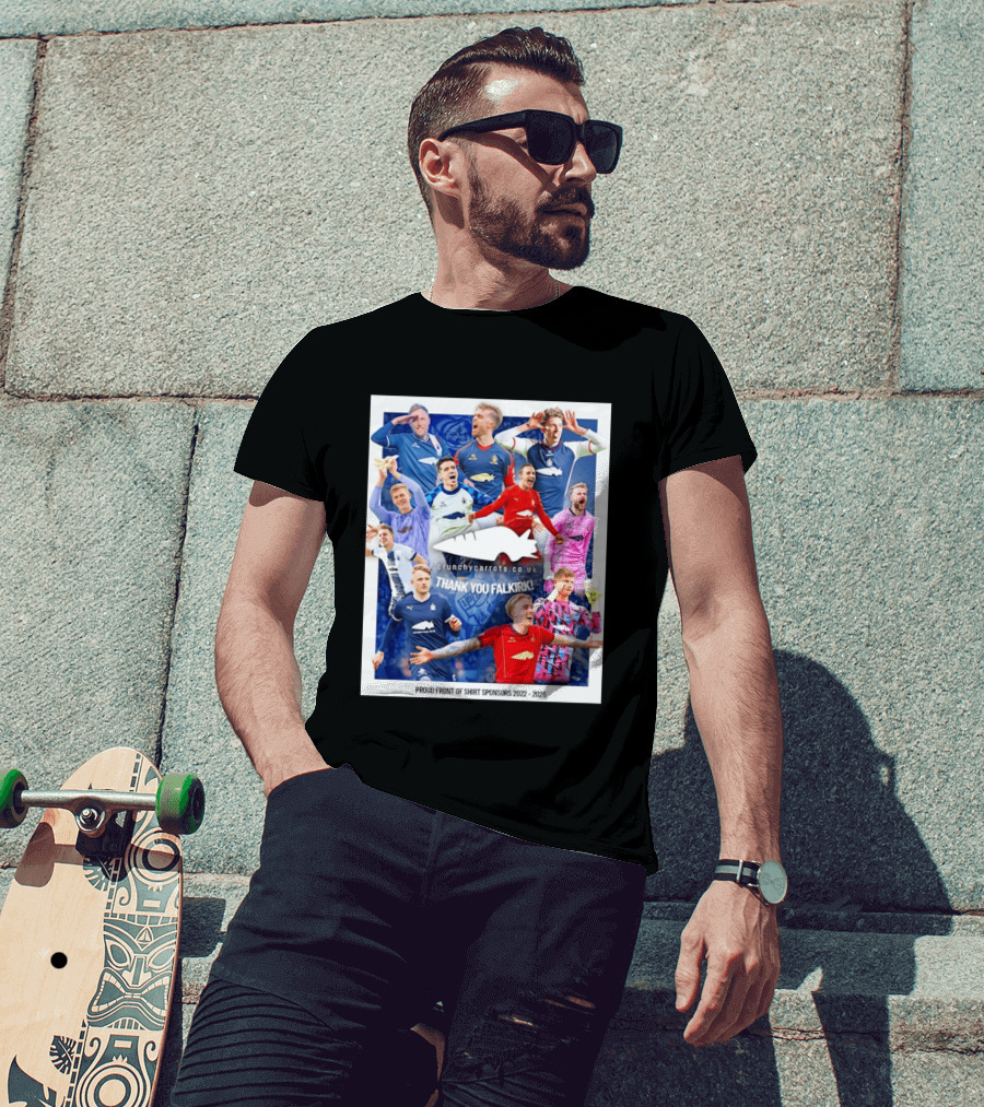 Crunchycarrots.co.uk Thank You Falkirk FC Proud Front Of Sponsors 2022 2026 T-Shirt