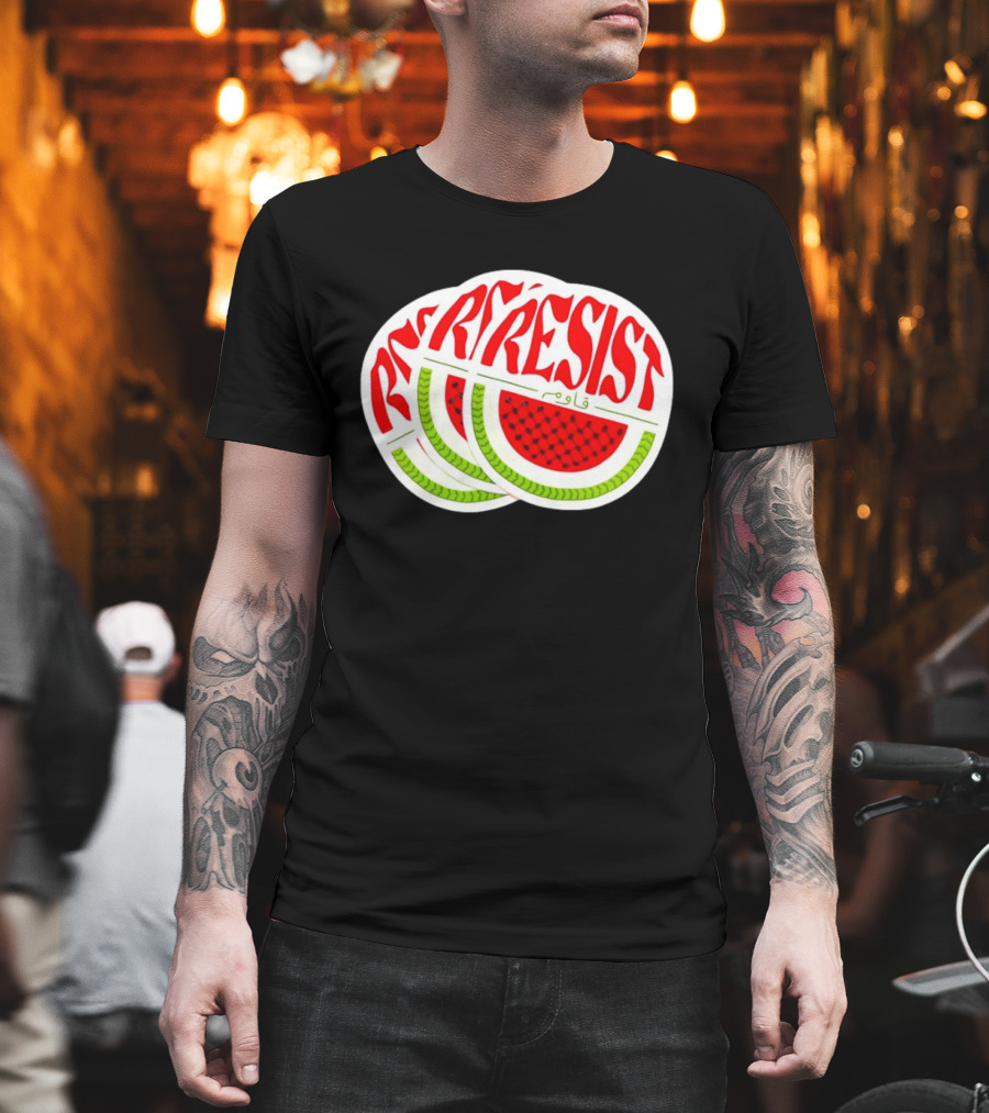 Watermelon Keffiyeh Resist Free Palestine Arabic Text قاوم T-Shirt