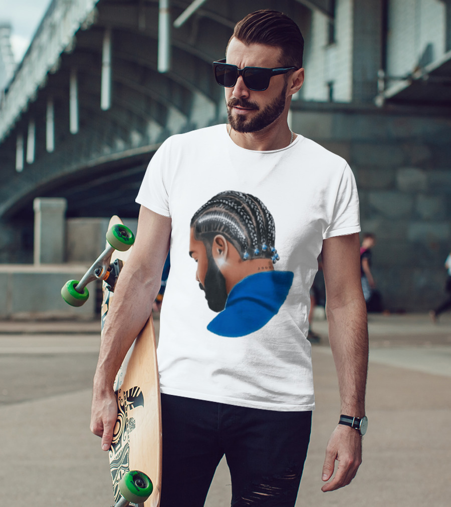 Drake Cornrow Braid Hairstyle Blue Sparkle T-Shirt