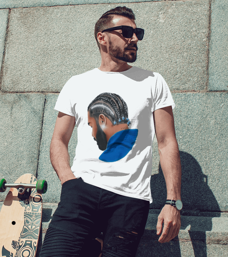 Drake Cornrow Braid Hairstyle Blue Sparkle T-Shirt