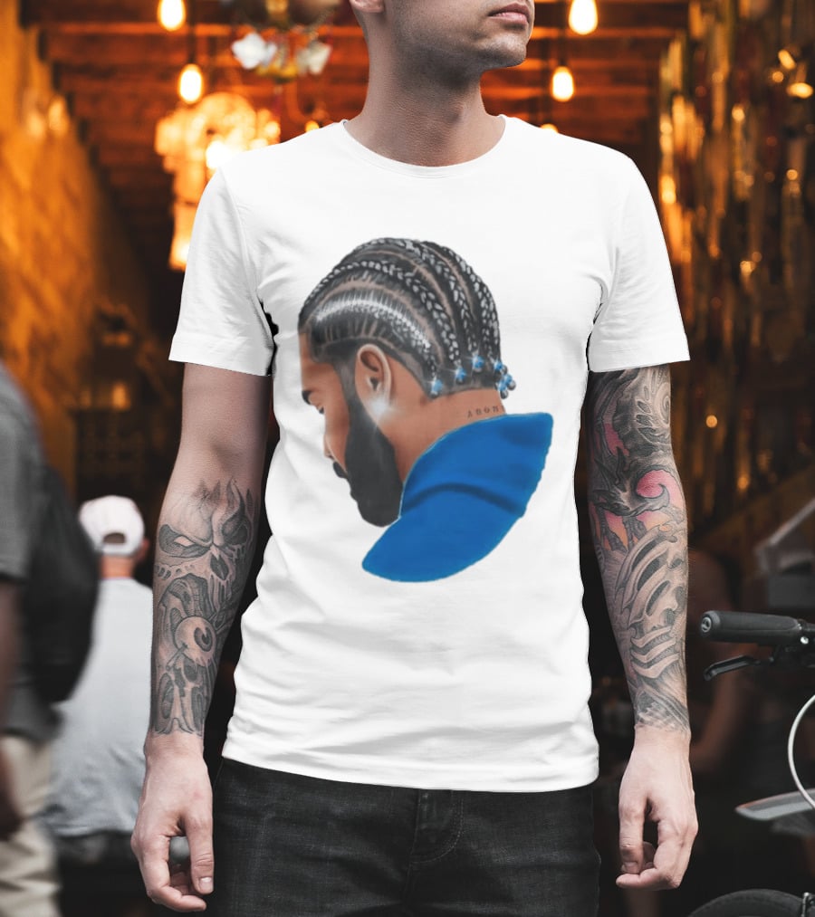 Drake Cornrow Braid Hairstyle Blue Sparkle T-Shirt