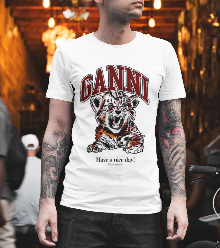 Ganni Have A Nice Day Please Recycle Tiger T-Shirt
