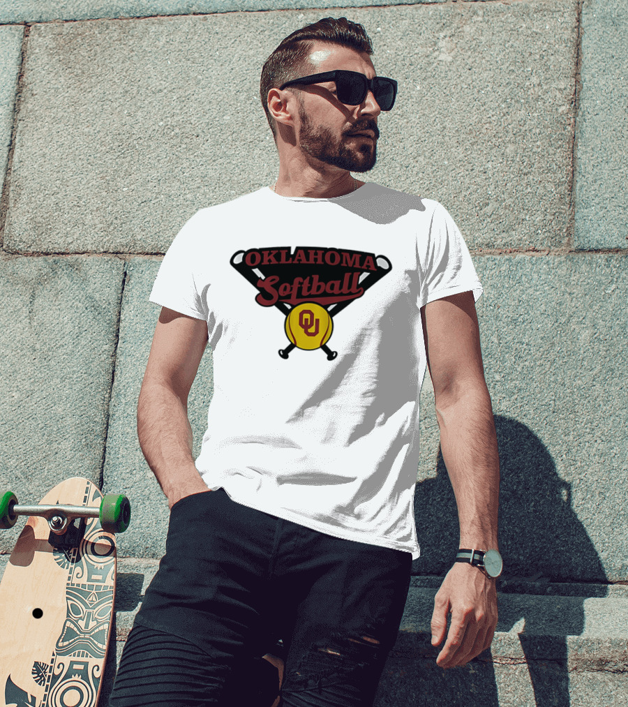 Oklahoma Softball OU Crossed Bats Yellow Ball T-Shirt