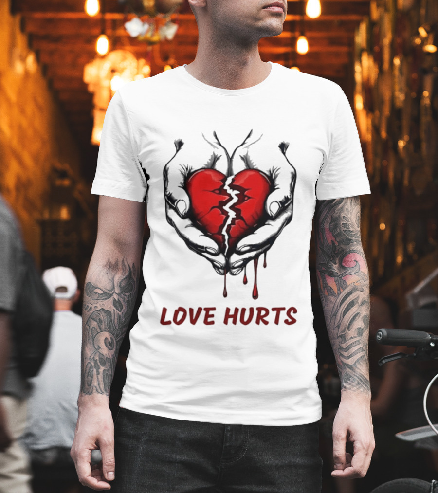 Love Hurts Bleeding Broken Heart Emotional Expression T-Shirt