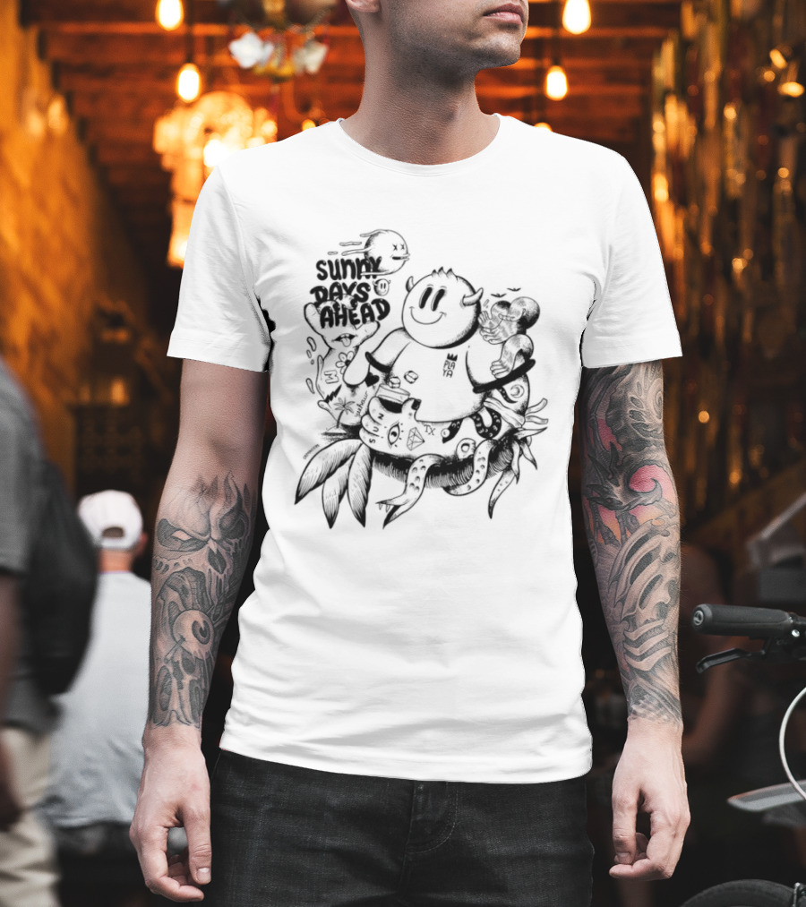 Sunny Days Ahead Monster Doodle Happy Cartoon Character With Flowers T-Shirt