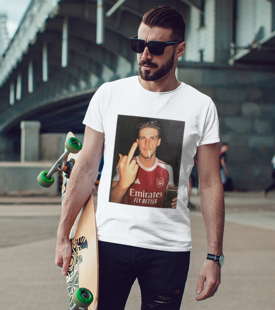 Emirates Fly Better Arsenal Middle Finger Smoking Soccer Player T-Shirt