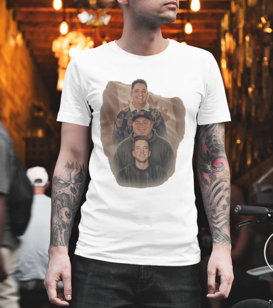 Three Smiling Men David Moss Devin Olsen Canadian Pride Flag T-Shirt