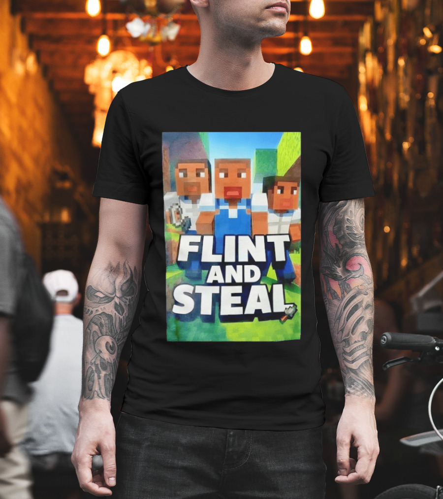 Flint And Steal Blocky Adventure Pixel Characters T-Shirt