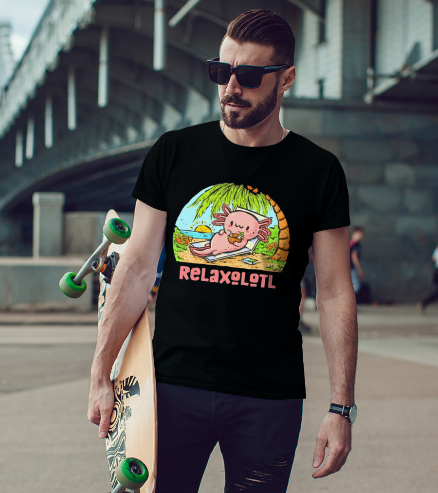 Relaxolotl Beach Vacation Vibes With Axolotl And Palm Trees T-Shirt
