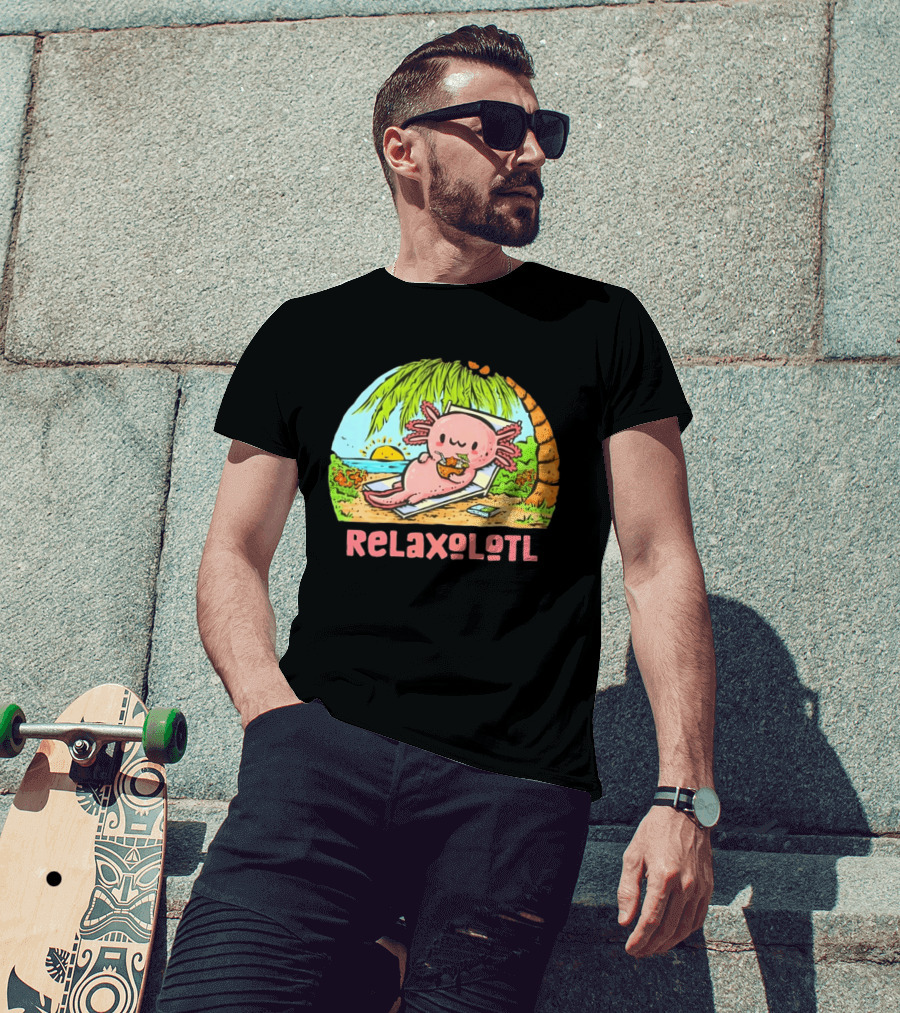 Relaxolotl Beach Vacation Vibes With Axolotl And Palm Trees T-Shirt