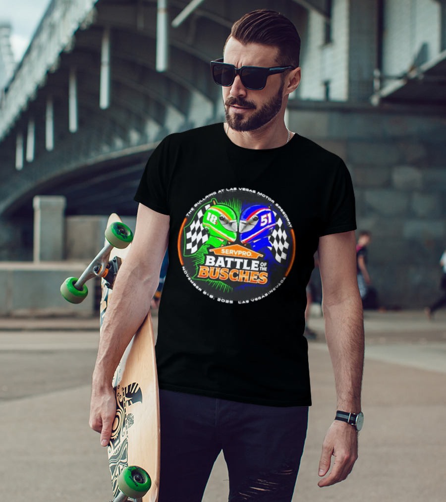 SERVPRO Battle Of The Busches Las Vegas Motor Speedway November 2023 Racing Helmets 18 Vs 51 Checkered Flags T-Shirt