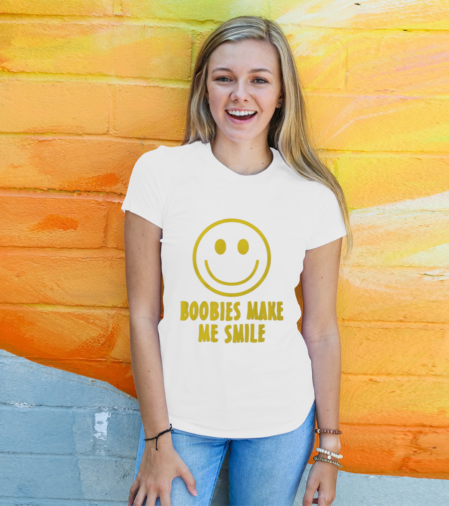 Boobies Make Me Smile Yellow Smiley Face T-Shirt