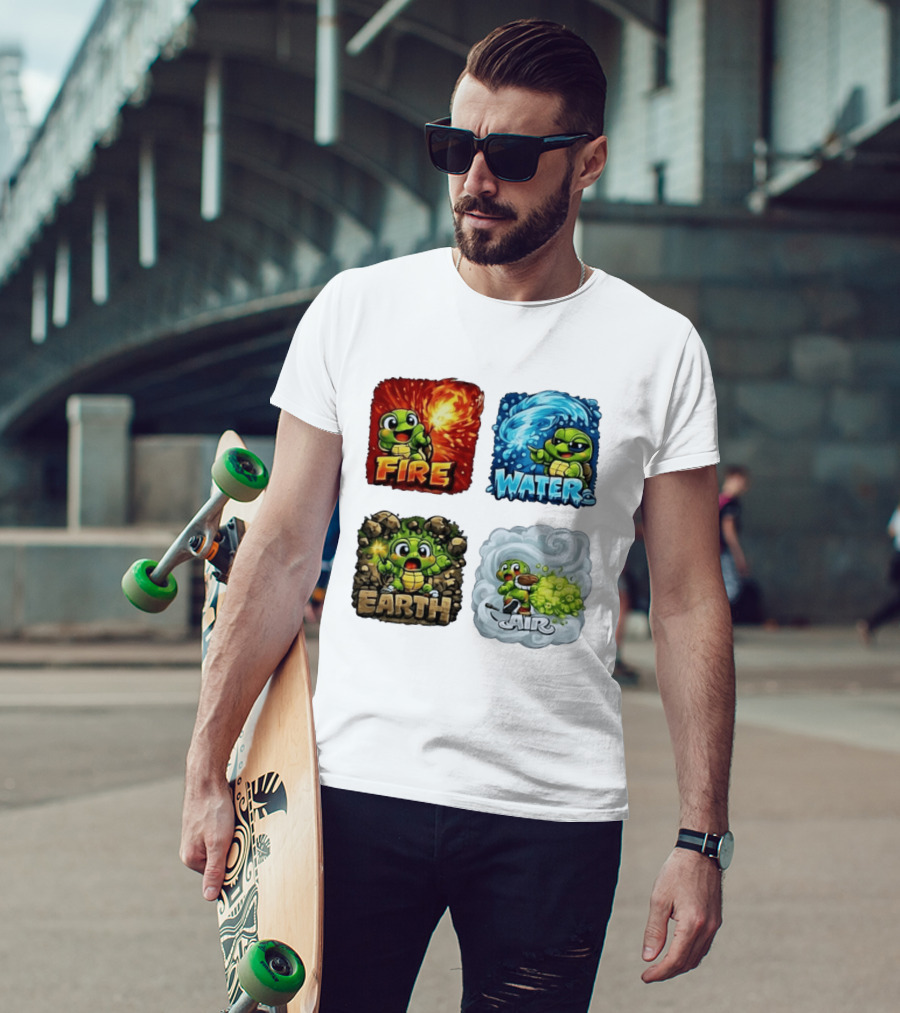 Fire Water Earth Air Turtle Cartoon Baby Elements Quadrant T-Shirt