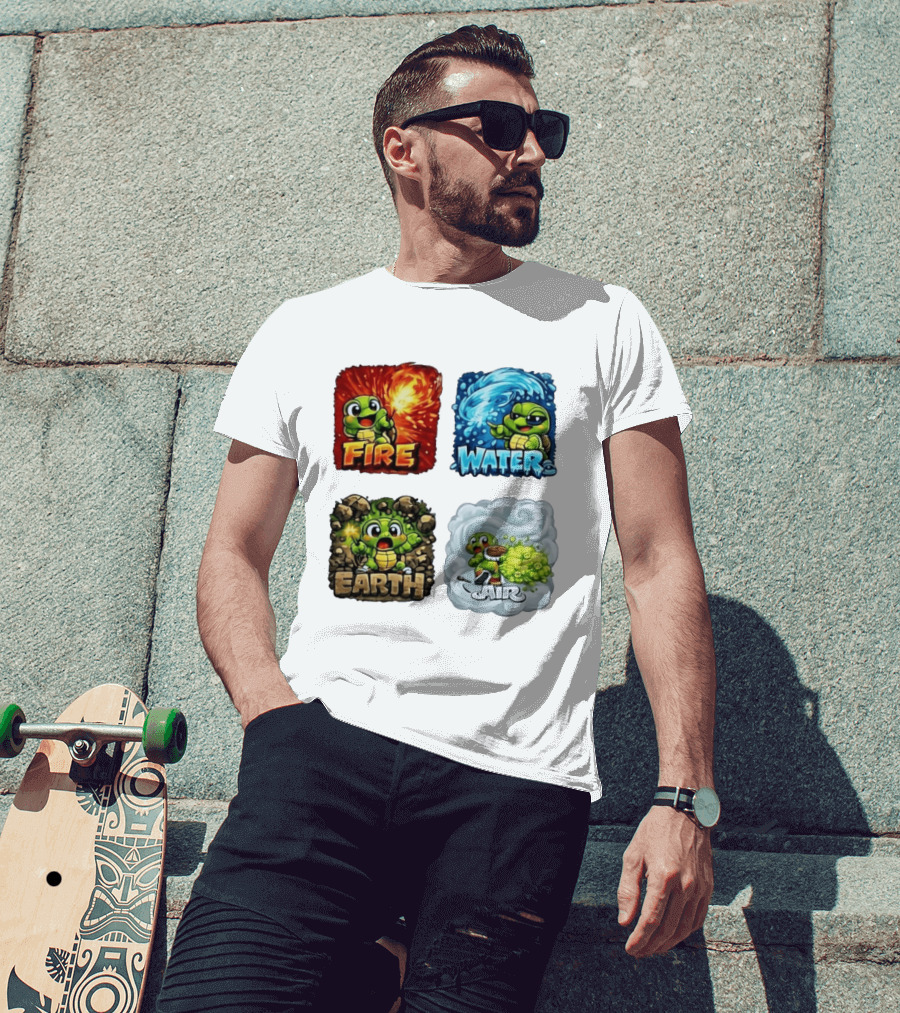 Fire Water Earth Air Turtle Cartoon Baby Elements Quadrant T-Shirt