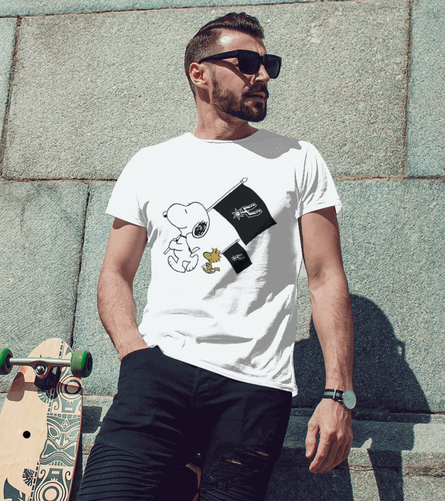 Snoopy Woodstock San Antonio Spurs Flags Peanuts NBA Fan T-Shirt