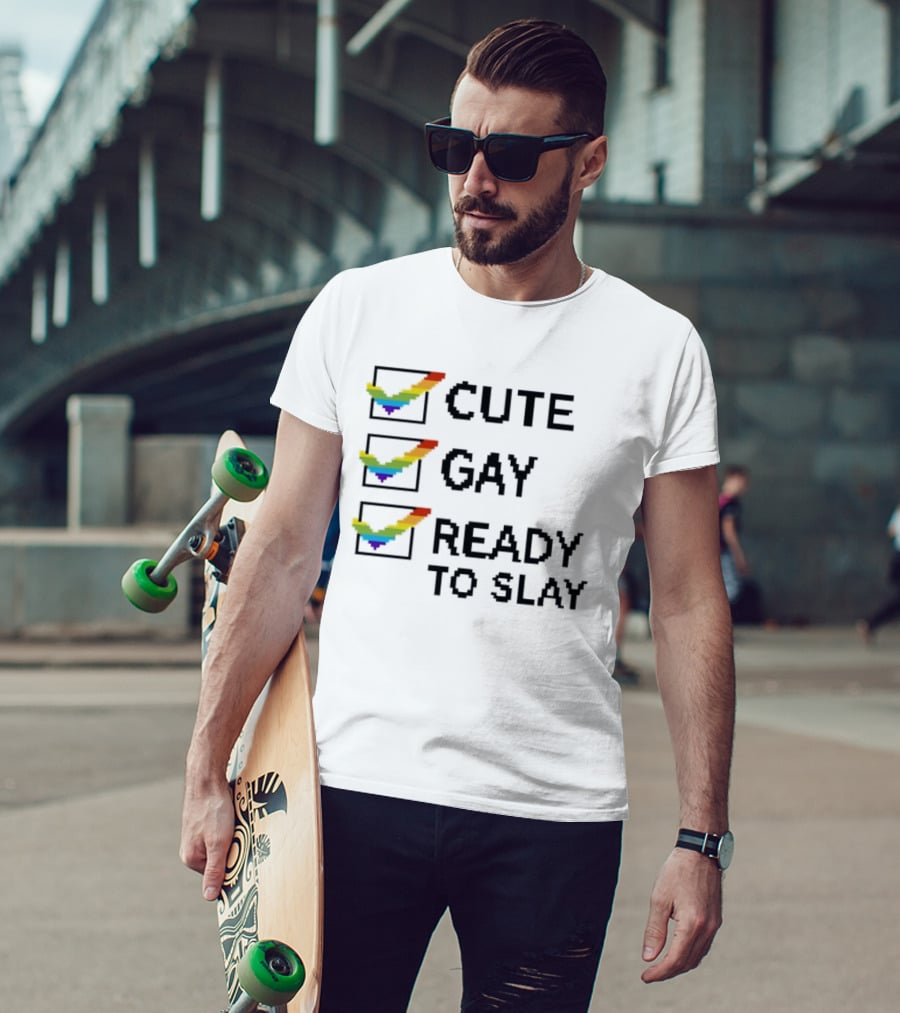 Cute Gay Ready To Slay Checkbox Rainbow Pixel T-Shirt