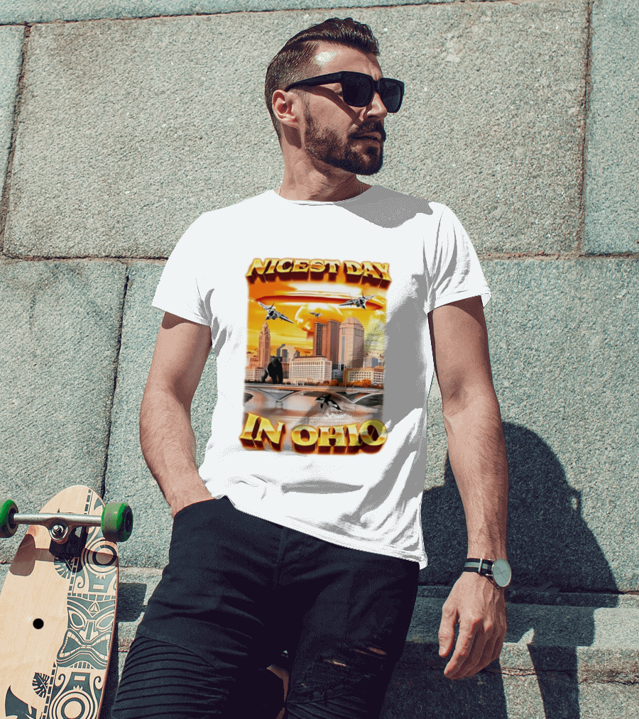 Nicest Day In Ohio Cityscape With Jets And Wildlife T-Shirt