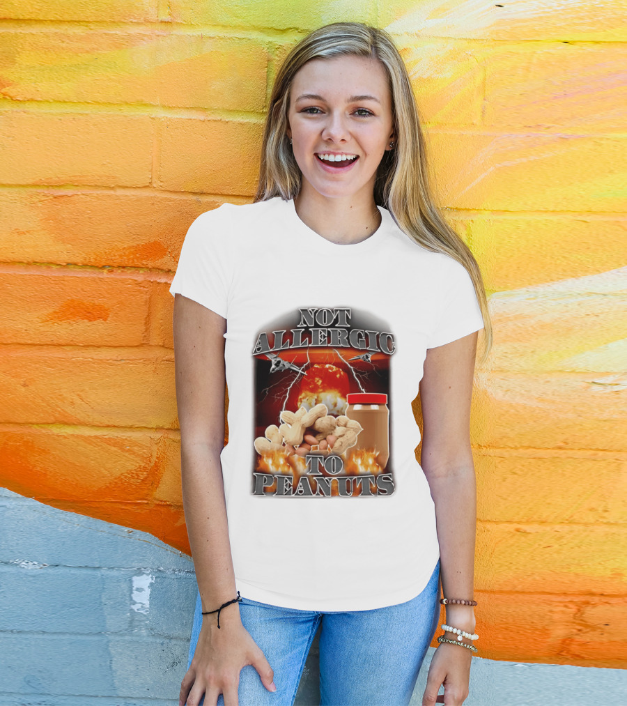 Not Allergic To Peanuts Jar With Explosive Background And Fighter Jets T-Shirt