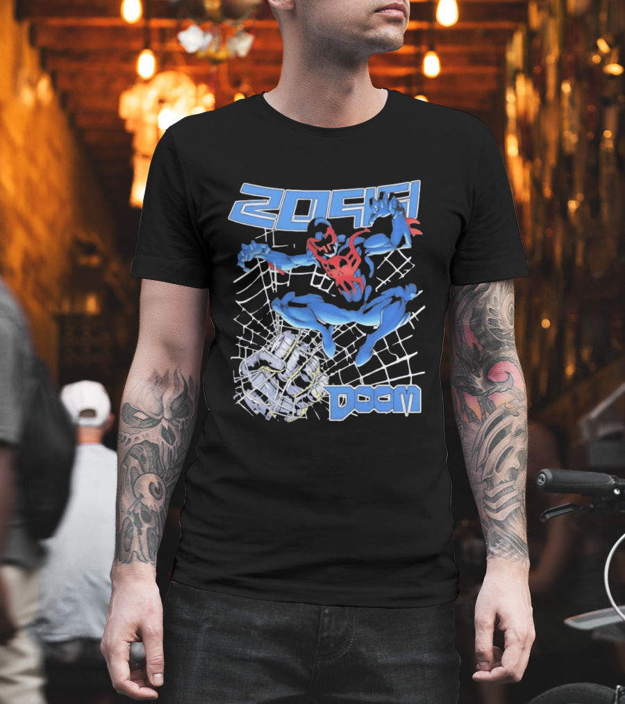 2099 Spider Man Doom Web Punching Action T-Shirt
