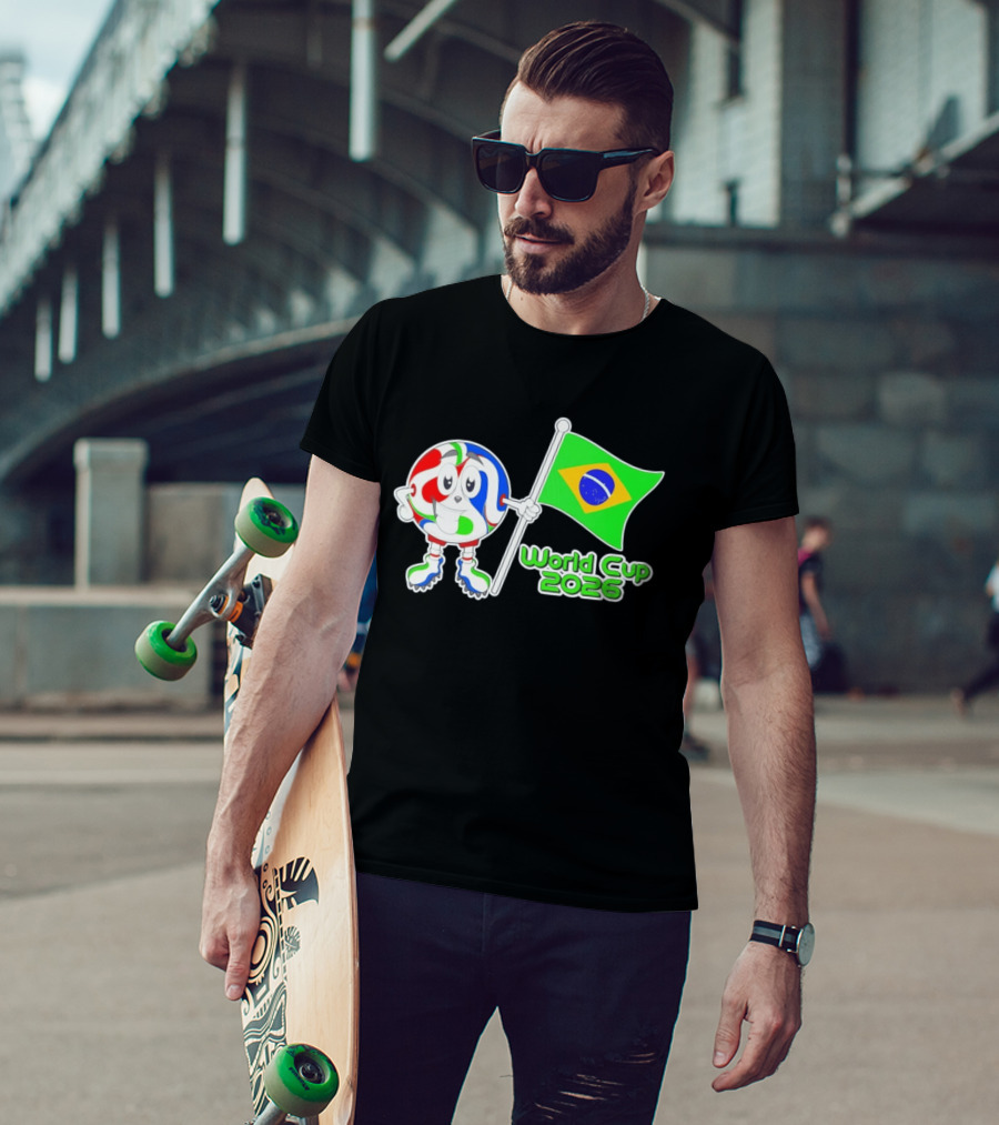 World Cup 2026 Cartoon Character With Brazil Flag Soccer Ball T-Shirt