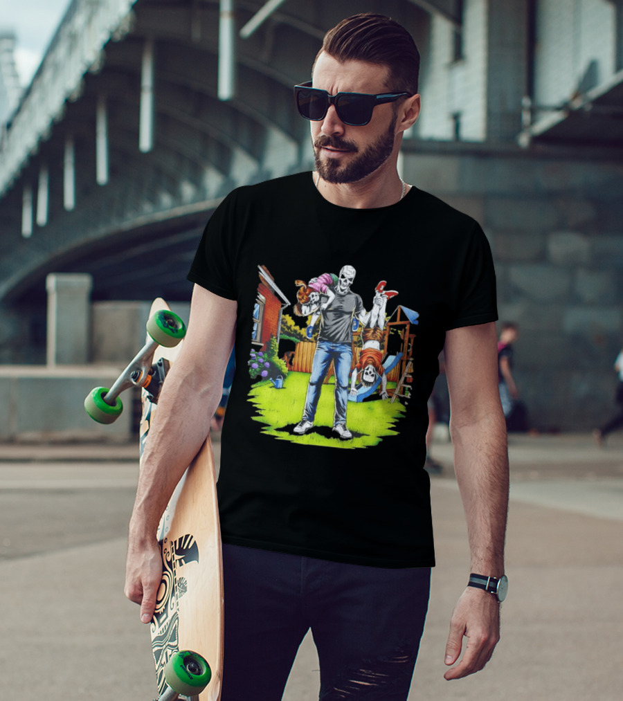 Darkest Dad Skeleton Carrying Children Garden Playground Fun Playtime T-Shirt
