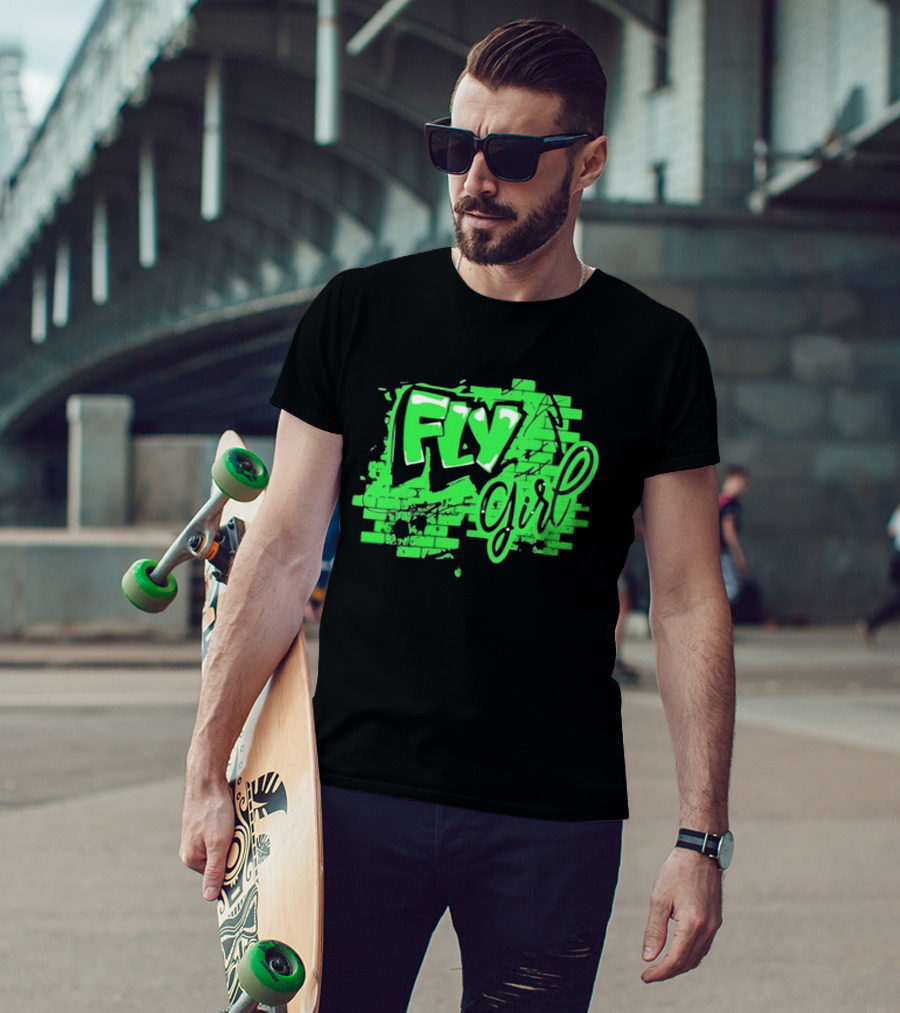 Fly Girl Graffiti Street Brick Wall T-Shirt