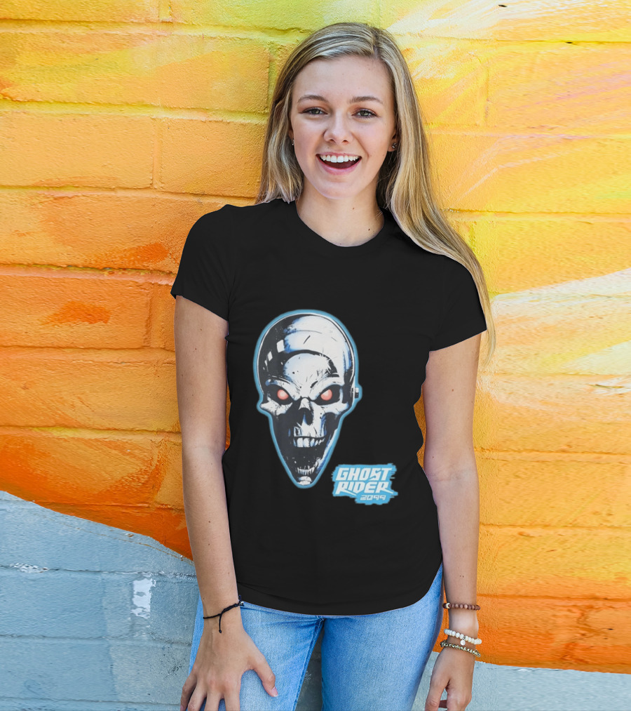 Ghost Rider 2099 Chrome Skull Head Red Eyes Iconic Comic T-Shirt
