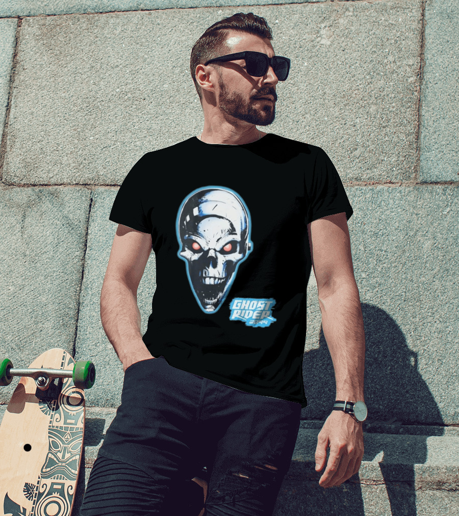 Ghost Rider 2099 Chrome Skull Head Red Eyes Iconic Comic T-Shirt