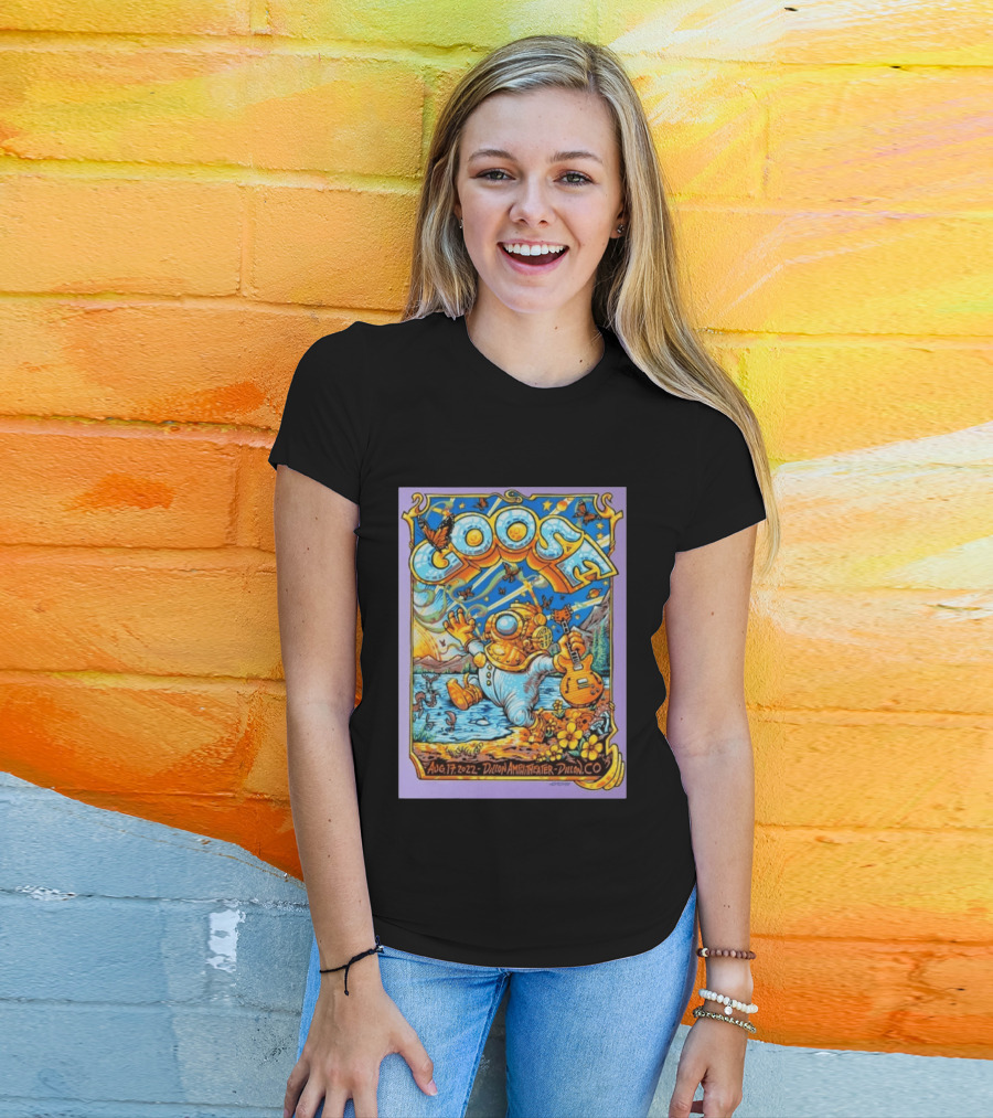 Goose Aug 17 2022 Dillon Amphitheater AJ Masthay Diver Guitar Butterflies T-Shirt
