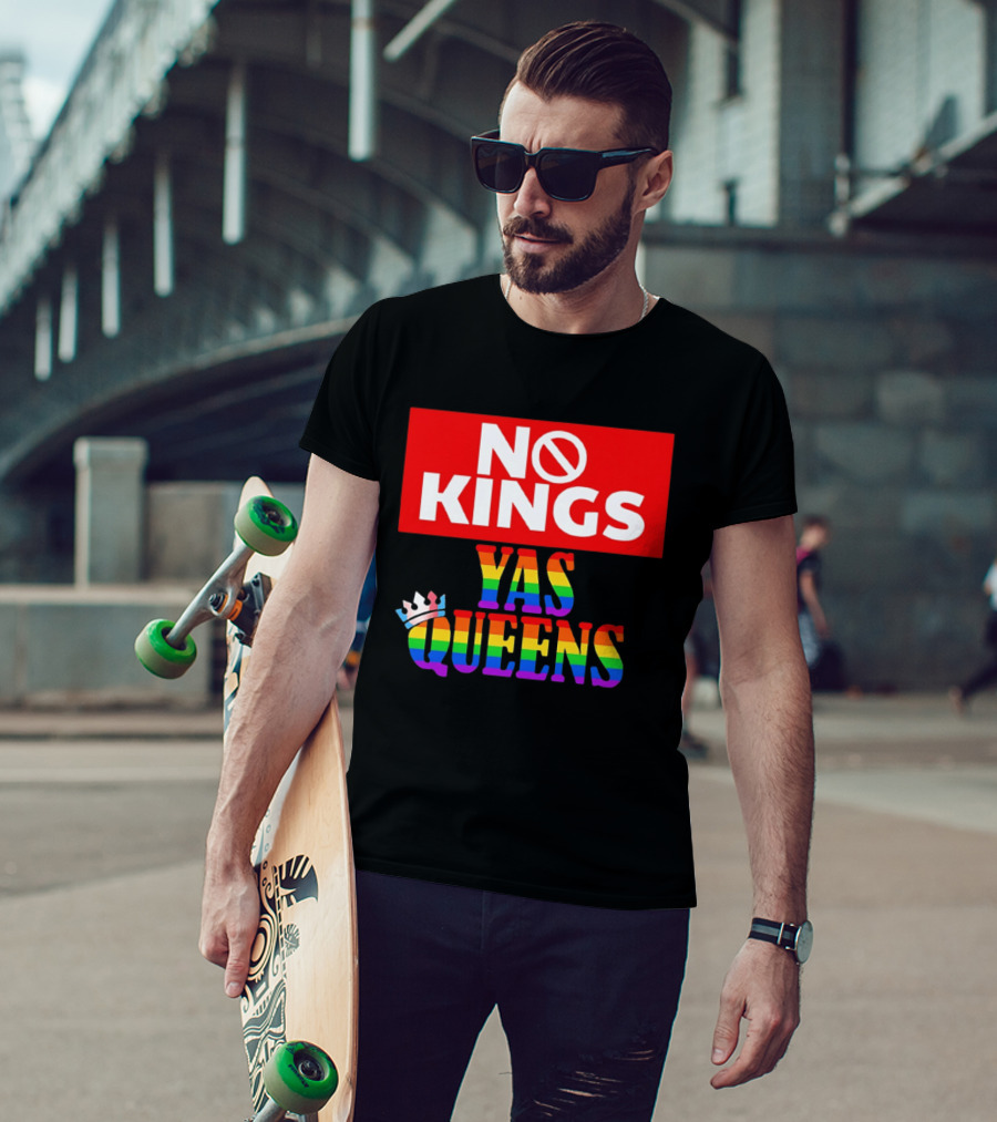 No Kings Yas Queens Rainbow Lettering With Crown T-Shirt