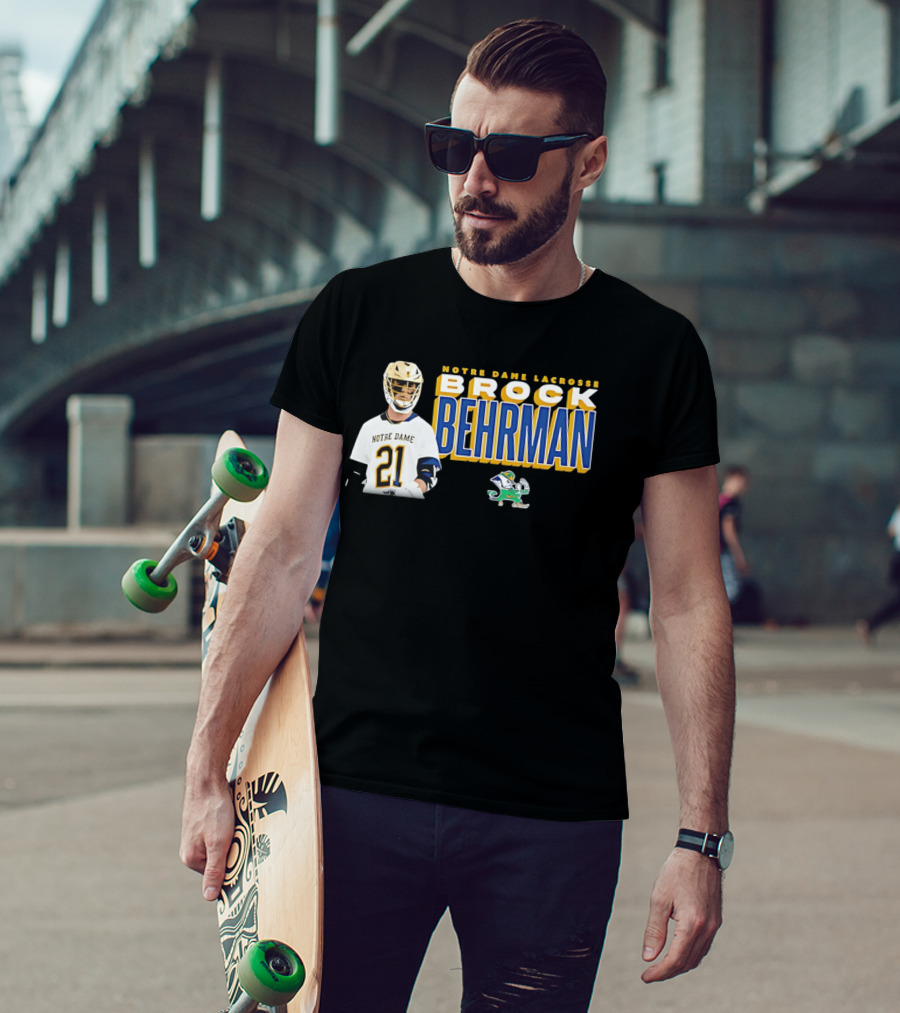 Notre Dame Lacrosse Brock Behrman 21 Fighting Irish T-Shirt