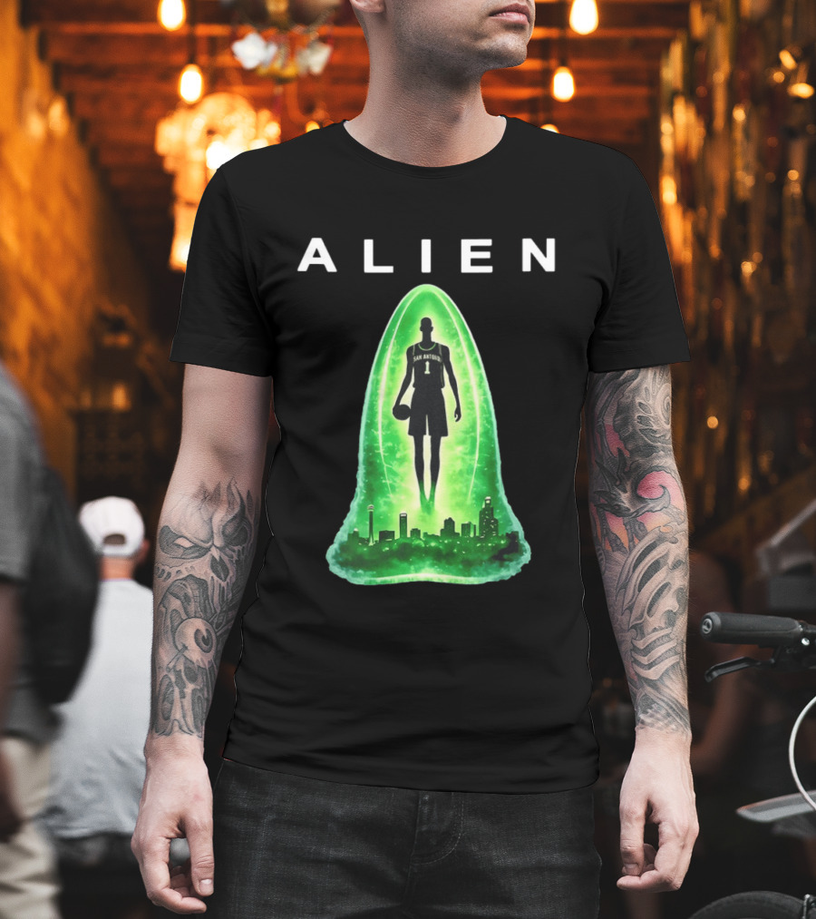 San Antonio Spurs Alien Abduction Victor Wembanyama Basketball Skyline T-Shirt